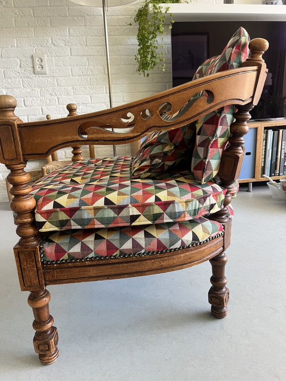 Image 1 of Antique wooden bench and matching chair - Neo-Renaissance
