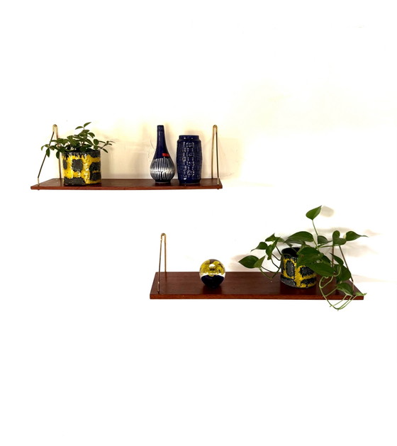 Set of 2 vintage Danish teak Shelving units ‘60, Brass, Wood, Brown (photo 2 of 9)