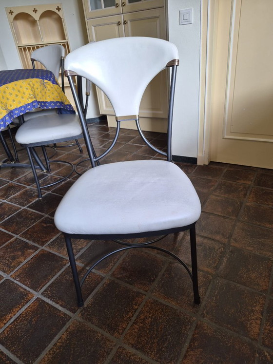 Salles à manger complètes Années 80: Table Marbre & 4 Chaises Style Arrben – Marble, Metal (photo 10 of 10)