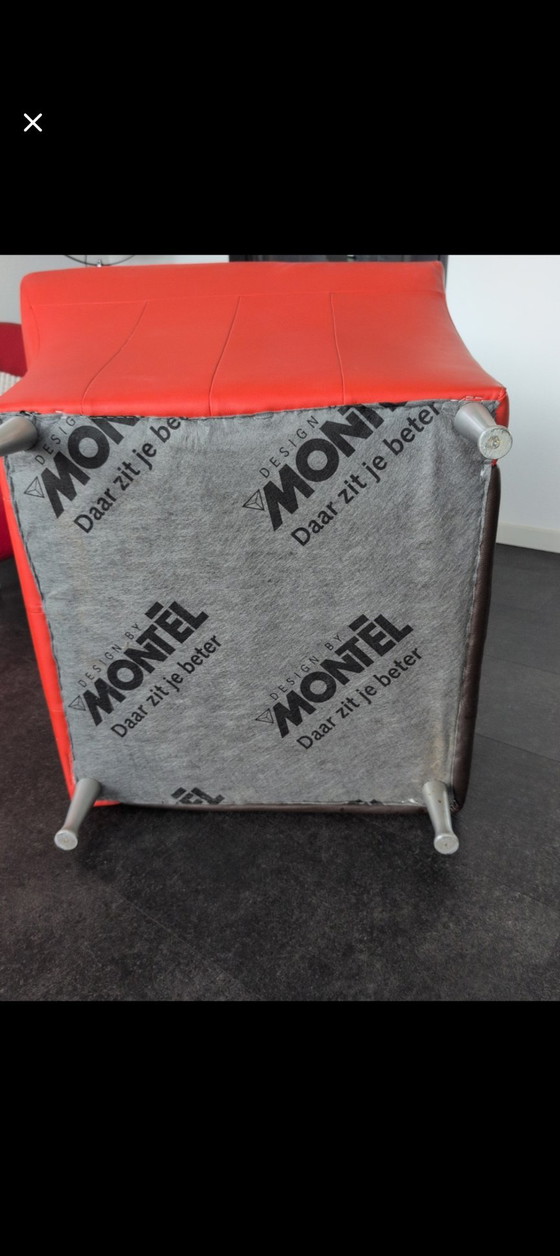 Image 1 of Montèl design fauteuil – rood leer met donkerbruin
