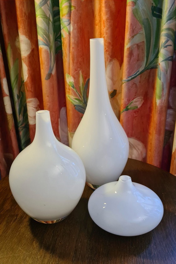 Image 1 of 3x Johanna Jelinek ontwerp Älmhult Zweden, set glazen vazen in Salong-stijl