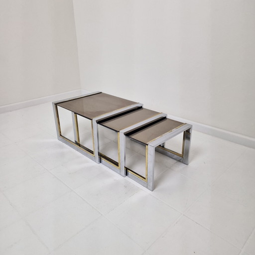 Set Of 3 Modern Regency Nesting Tables By Belgo Chrom, 1980'S