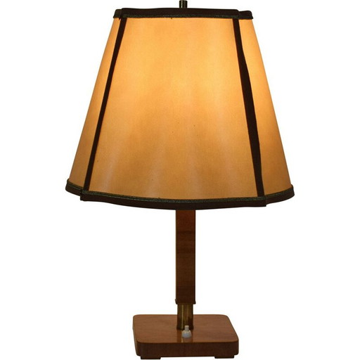 Lámpara art déco vintage en madera preciosa y latón, 1920