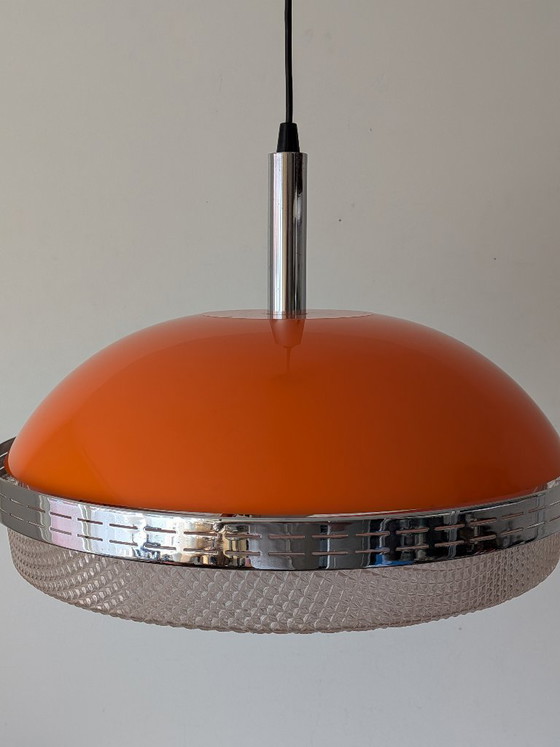 Image 1 of Vintage Space Age "UFO" hanglamp van Massive Belgium – Oranje & Chroom