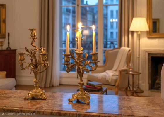 Image 1 of Pair of gilt bronze candelabra – Louis XV style – 19th century