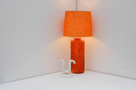 Grand Orange Glass Table Lamp by Gustav Leek for Orrefors, Sweden (photo 10 of 19)
