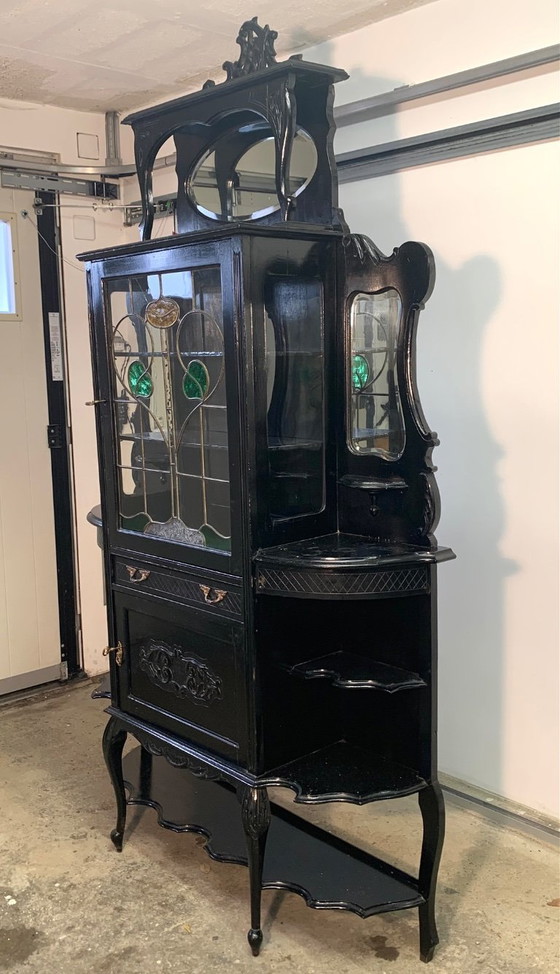 Image 1 of Grand meuble vitrine en bois noirci fin XIX/début XXème