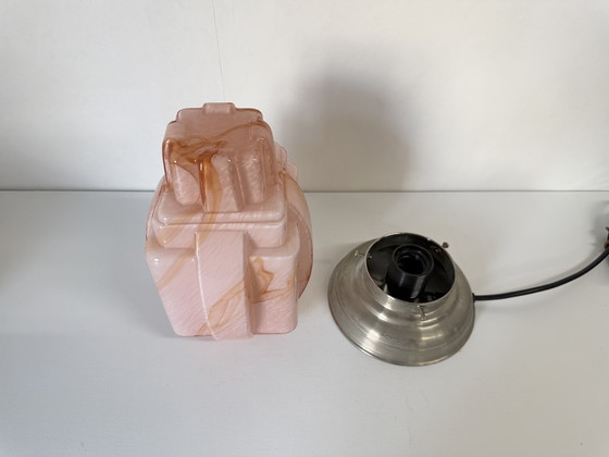Image 1 of Antike rosa Art-Deco-Tischlampe aus Marmor, geschlossen