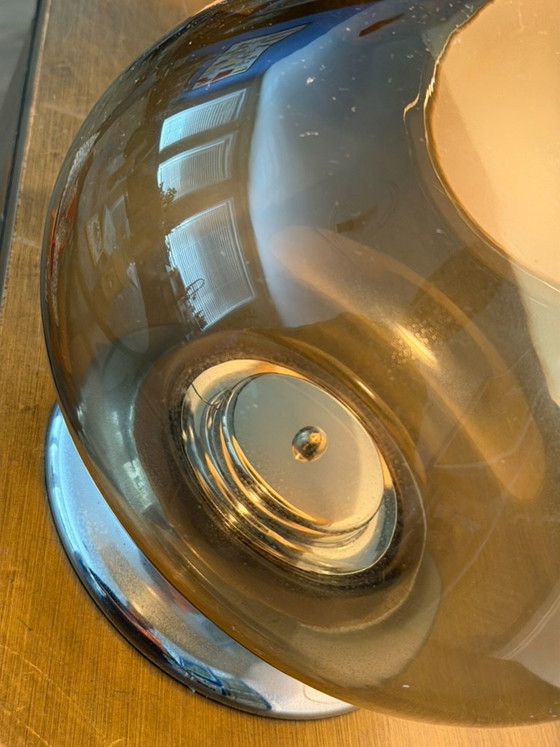 Vintage Italian Smoked Glass And Chrome Table Lamp, 1960s – Textile (photo 13 of 17)