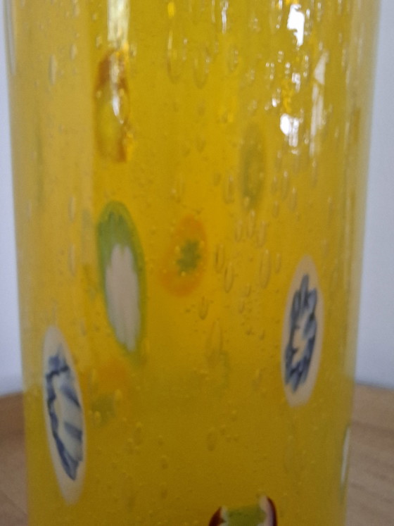 Image 1 of Vintage Leonardo Millefiori Vase – Hand-blown Yellow Glass – 23 cm
