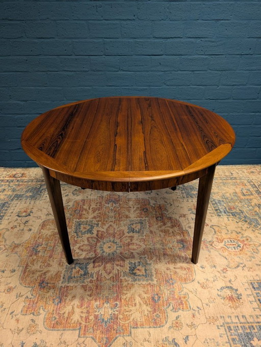 Mesa de comedor redonda extensible vintage, palisandro, años 60