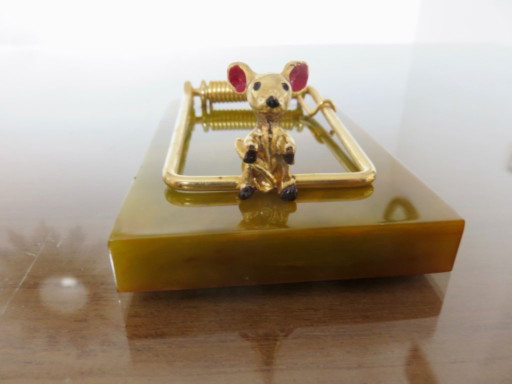 Letter clip, mouse trap, bakelite and brass, 80s