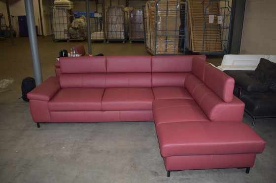 Image 1 of Ledersofa Chilano Rot Mit Schlaffunktion Mit Kopfstützenverstellung Couch Sofa Ecksofa Ledercouch Lederecksofa Schlafsofa 