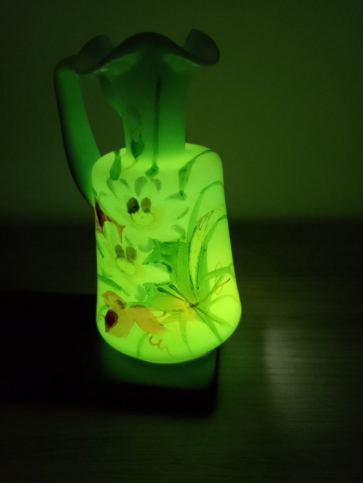 Rare miniature Art Nouveau ewer in uranium glass, Montjoye Legras Cica, circa 1900