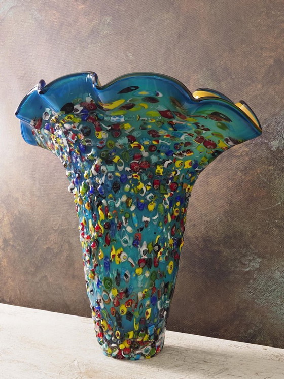 Image 1 of Handcrafted Blue Murano Shell Vase - 45cm Coastal Italian Glass Decor, Unique Gift for Her