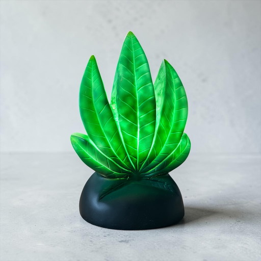 Lámpara Retro Vogler GmbH con forma de hoja de marihuana – Diseño vintage en plástico verde y negro.