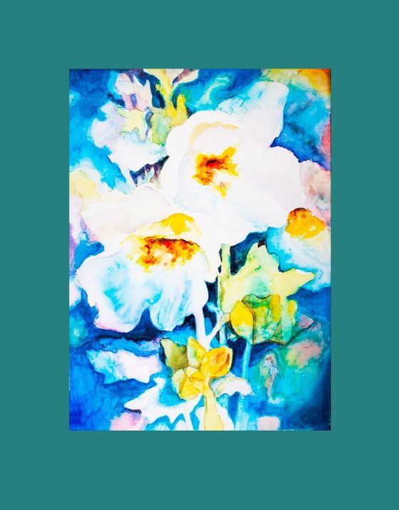 Image 1 of Original watercolor with flowers. Flower painting. Watercolor flowers. New.