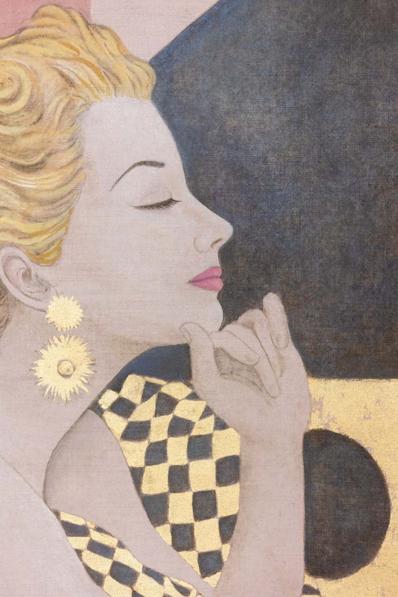 Image 1 of Geschilderd canvas met een elegante vrouw in jaren 1950 stijl. Eigentijdse stijl.