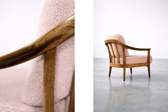 Image 1 of Vintage Mid-Century German Modern Cherry Wood & Dirty Pink Fabric Armchairs from Wilhelm Knoll, 1970s, Set of 2