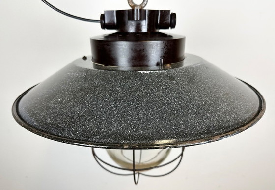 Image 1 of Industrial Grey Enamel Factory Hanging Cage Lamp, 1960s