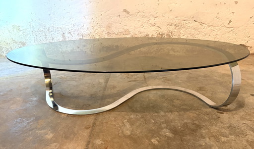 salontafel infinity structure courbée métal chromé verre