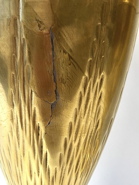 Image 1 of Antique Pair of Art Nouveau Yellow Copper Baluster Soliflore Vases