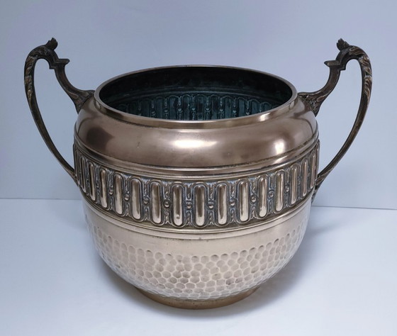 Image 1 of large stamped brass plant pot