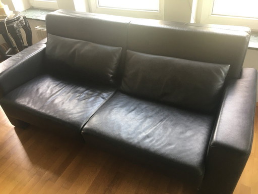 Black leather sofa (sofa bed), 2 matching armchairs