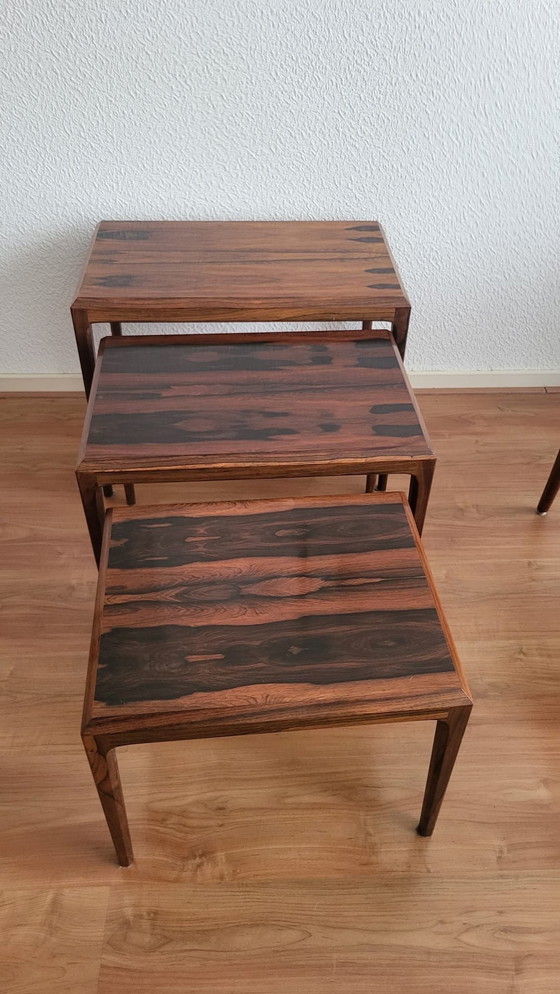 Image 1 of Set scandinavische vintage palissander houten bijzettafels