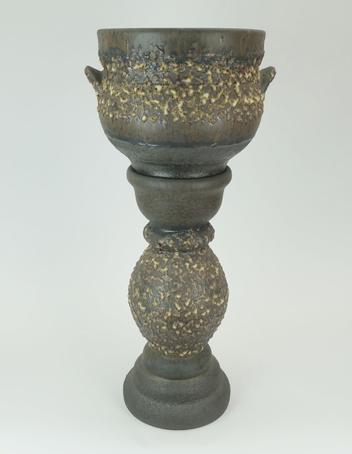 Very Rare Large Vintage Jopeko Plant Stand Plant Pot with Base Fat Lava Ceramic 1970s