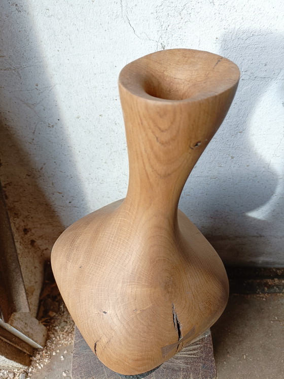 Image 1 of Large vase/sculpture in solid carved and textured oak