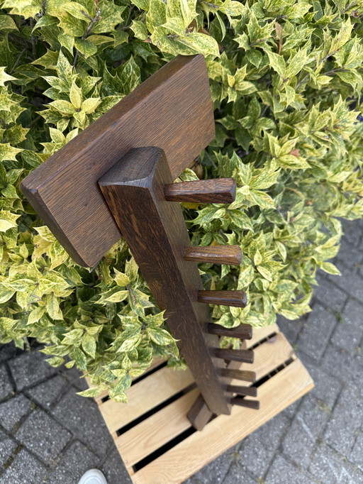 Vintage Wooden Coat Rack Brutalist Style