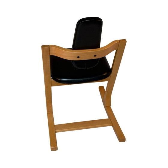 Image 1 of Peter Opsvik - Stokke - Pendulum - Sedia a dondolo ergonomica - Rivestimento in pelle nera e struttura in legno