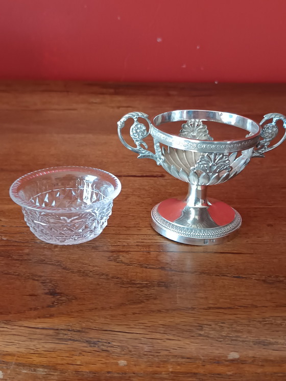 Copa antigua de plata (833) para sal/azúcar con cristal - Países Bajos, 1920 (Impecable) – Accesorios de mesa (photo 5 of 15)