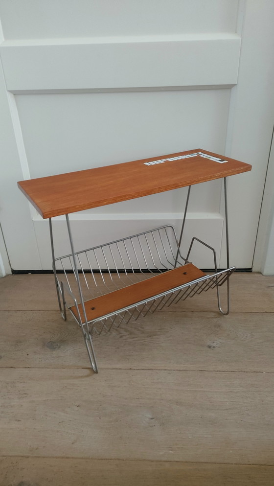 Image 1 of Table d'appoint vintage avec porte-revues et mosaïque en teck