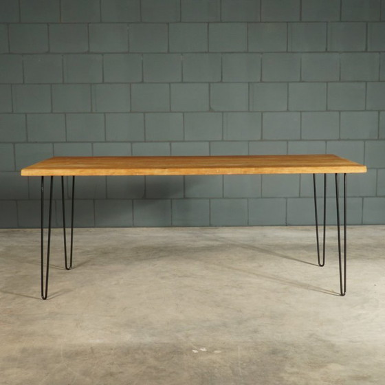 Image 1 of Vintage dining table – solid oak – hairpin legs