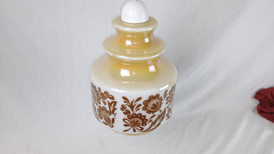 Image 1 of Hanglamp Venini Wit Gerookt Glas Bloemen Mid Century Murano