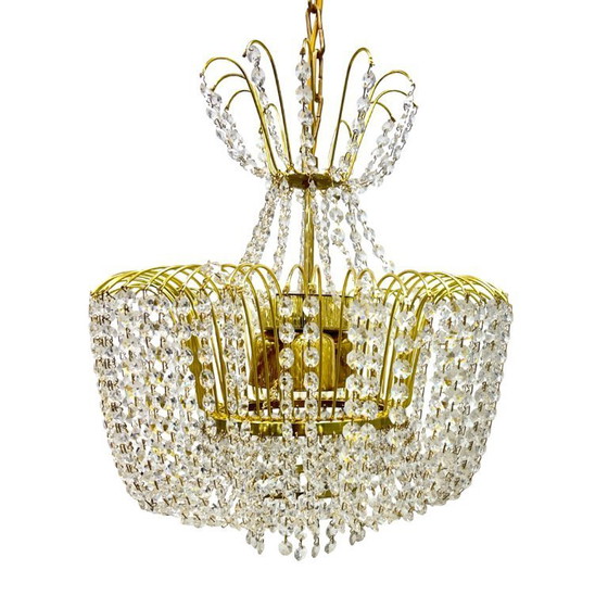 Image 1 of Kamenický Šenov crystal chandelier, gilded brass, 1970s, Czechoslovakia