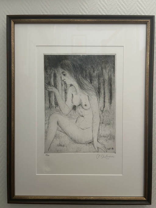 Eau-forte signée par Paul Delvaux, 1981 – édition 33/45 – encadrée