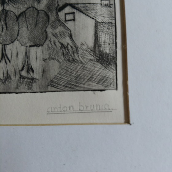 Image 1 of Original Anton Brunia Drypoint Etching – Framed Vintage Graphic Art