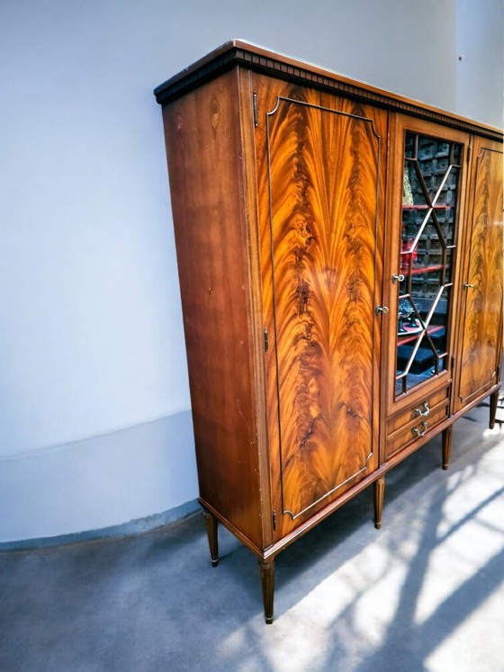 Engelse Mahoniehouten Kast Sheraton Stijl, Highboard Vintage – Edward Rychter, Vitrinekasten, Glass, Wood (photo 4 of 6)