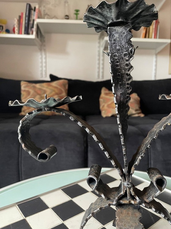 Image 1 of Pair of Brutalist candlesticks in wrought iron 1950