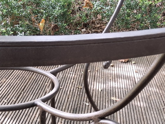 Round Wrought Iron Table With 12 Mm Thick Tempered Frosted Glass (photo 8 of 15)