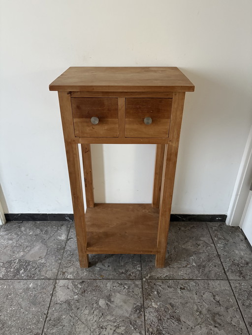 Piccolo scaffale/tavolino in legno con 2 cassetti - legno massello