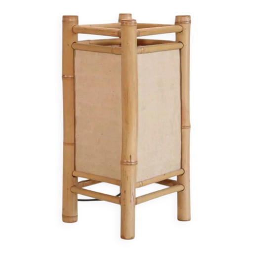 Vintage Japanese Tarogo table lamp in bamboo and linen – tafellampen