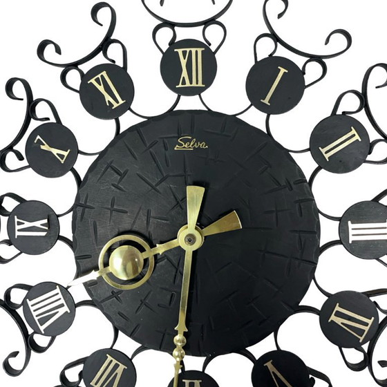 Vintage Selva Wall Clock – Metalwork, 1970s, Junghans Movement – Brass (photo 11 of 12)