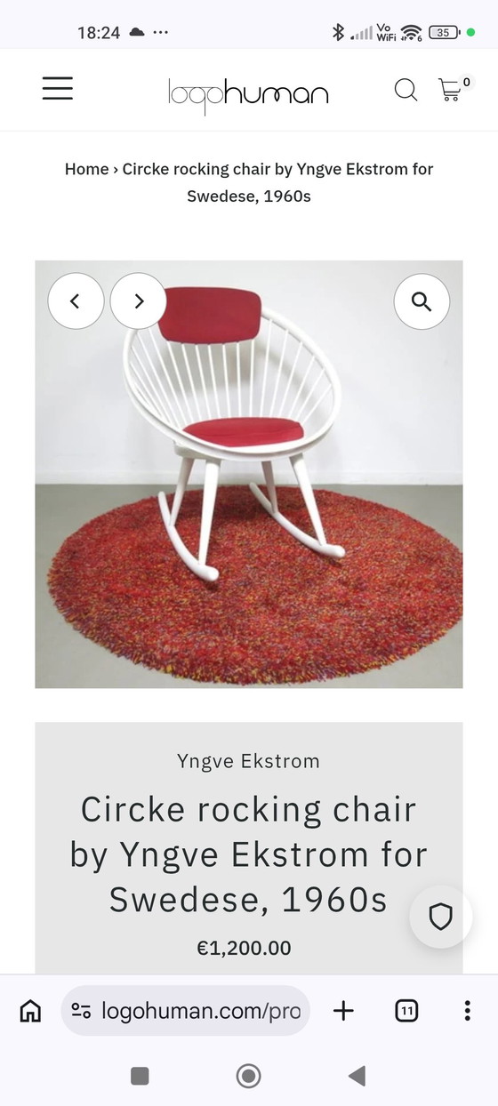 Image 1 of Rara sedia a dondolo Circle - design Yngve Ekström