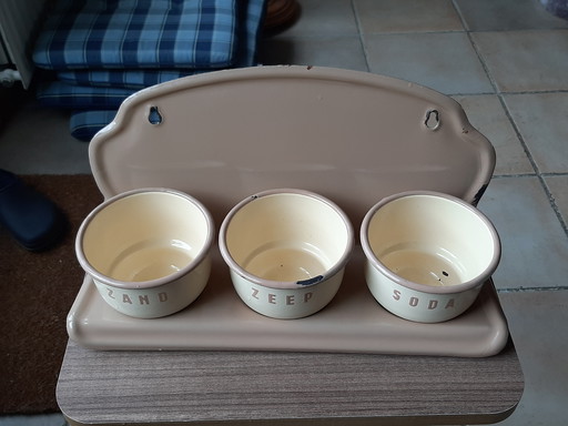 Antiker Emaille-Sand-, Seifen- und Limonadenständer