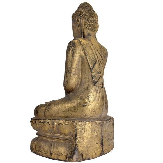 Buda antiguo de madera dorada – Estilo Mandalay de Myanmar – Incrustaciones de vidrio – Esculturas, Wood (photo 6 of 11)