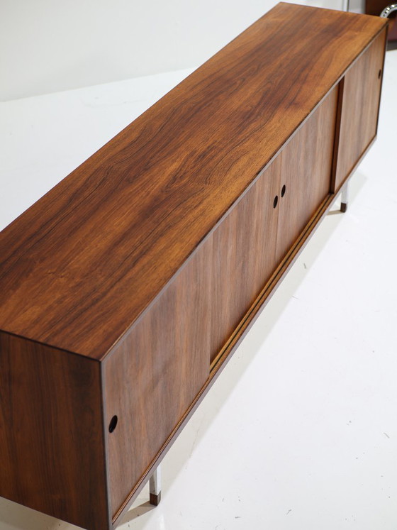 Image 1 of Lang dressoir lowboard palissander chroom vintage Deens